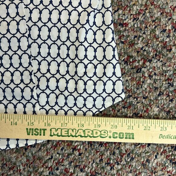 Talbots White Blue Chain Print Wrinkle Resistant LS Button Front Shirt Size 12 - Picture 12 of 15
